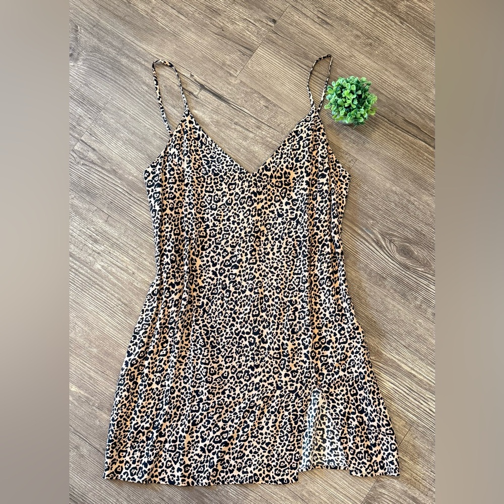 Reformation Leopard Print Mini Dress in Brown and Black - Picture 2 of 5
